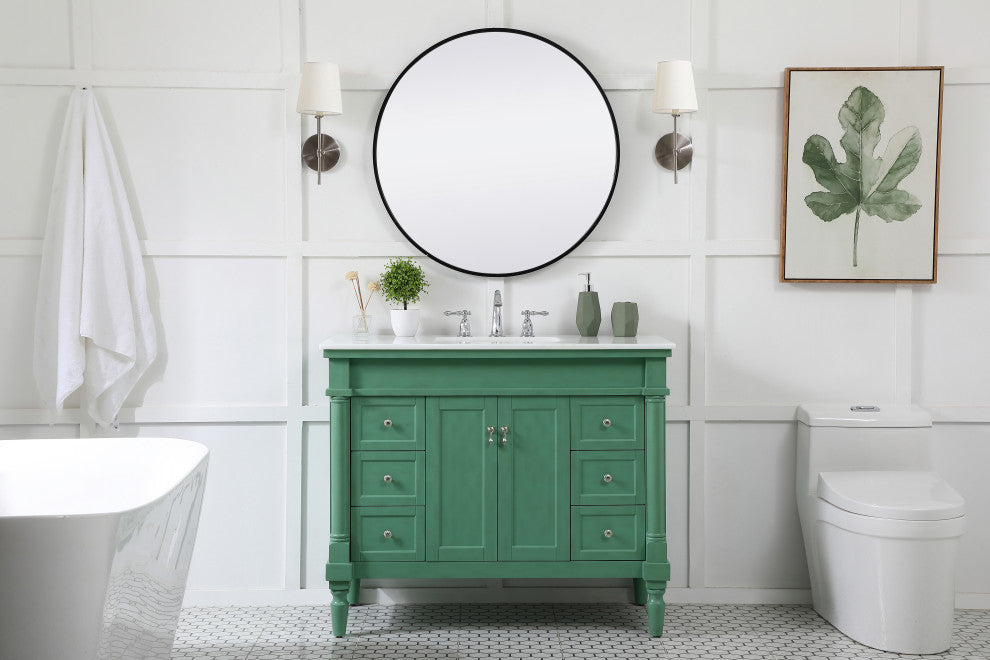 42" Single Bathroom Vanity, Vintage Mint With Ivory White Engineered Marble