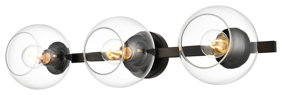 3 Light Black And Clear Bath Sconce