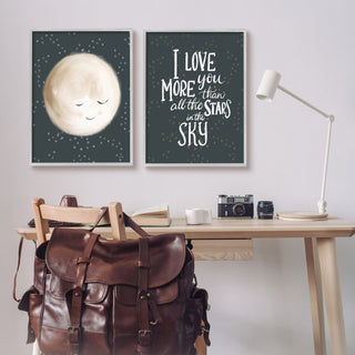 Cute Moon Starry Night Sky I Love You Phrase, 2pc, each 24 x 30