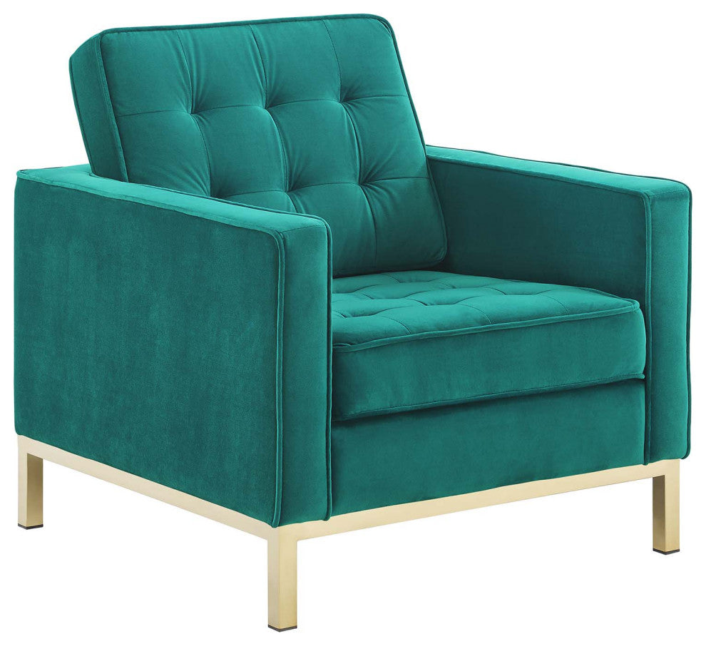 Loft Gold Stainless Steel Leg Performance Velvet Loveseat and Armchair Set