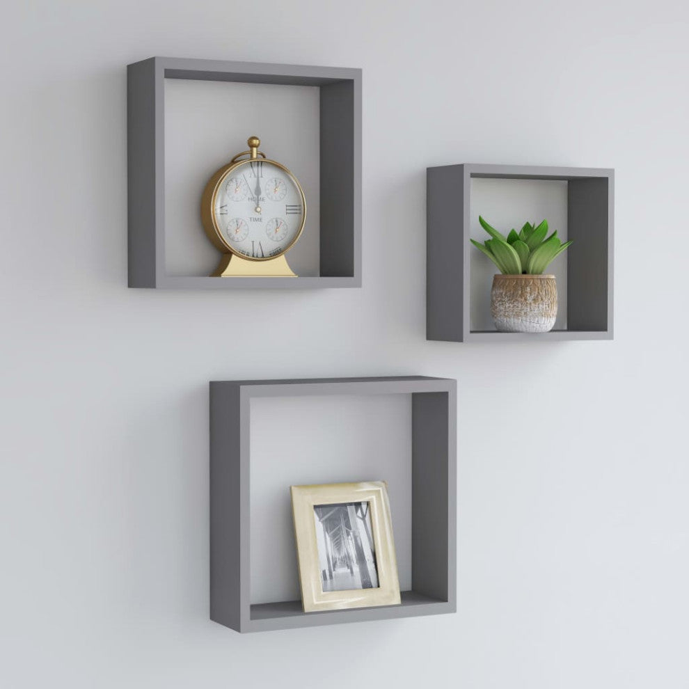 vidaXL wall cube shelves Floating Cube Shelves Display Shelves 3 Pcs Gray