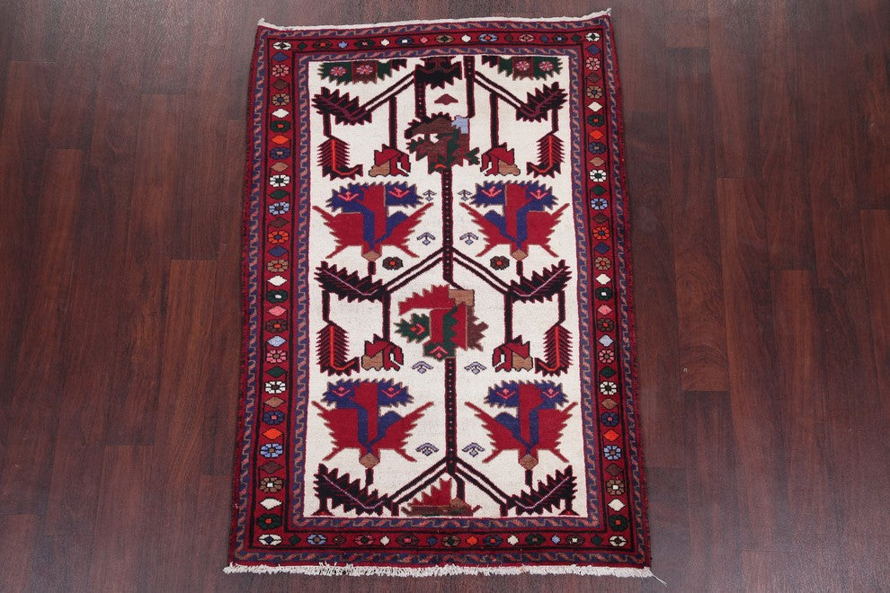 Consigned, Vintage Hand-Knotted Persian Oriental Low Pile Carpet, Beige, 3'x5'