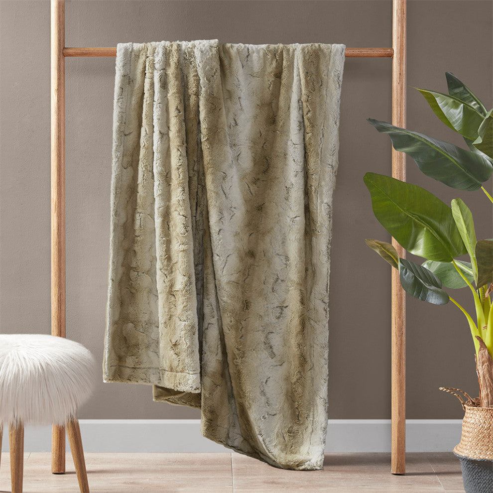 Madison Park Zuri Oversized Faux Fur Throw, Sand