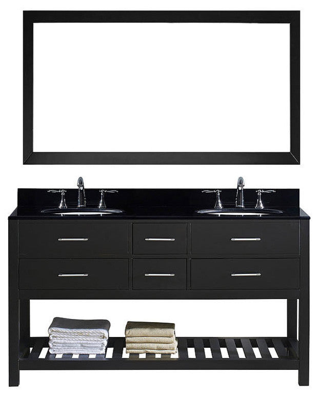 Virtu Caroline Estate 60" Double Bathroom Vanity, Espresso With Faucet, Mirror