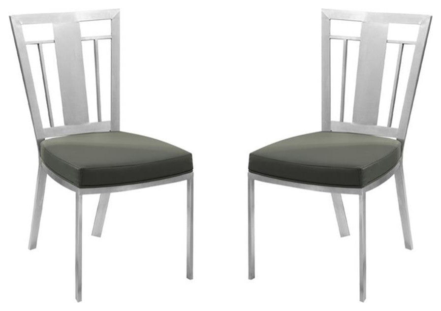 Armen Living Cleo Upholstered Modern Faux Leather & Steel Dining Chair in Gray
