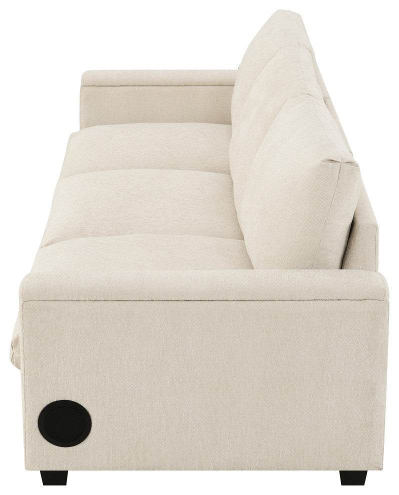 Alice Chenille Sectional Sofa, Bluetooth Speakers & USB Charger, Beige