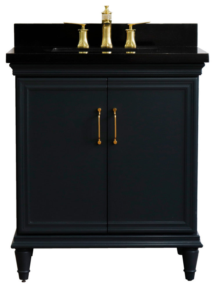 31" Single Vanity, Dark Gray Finish With Black Galaxy And Rectangle Sink
