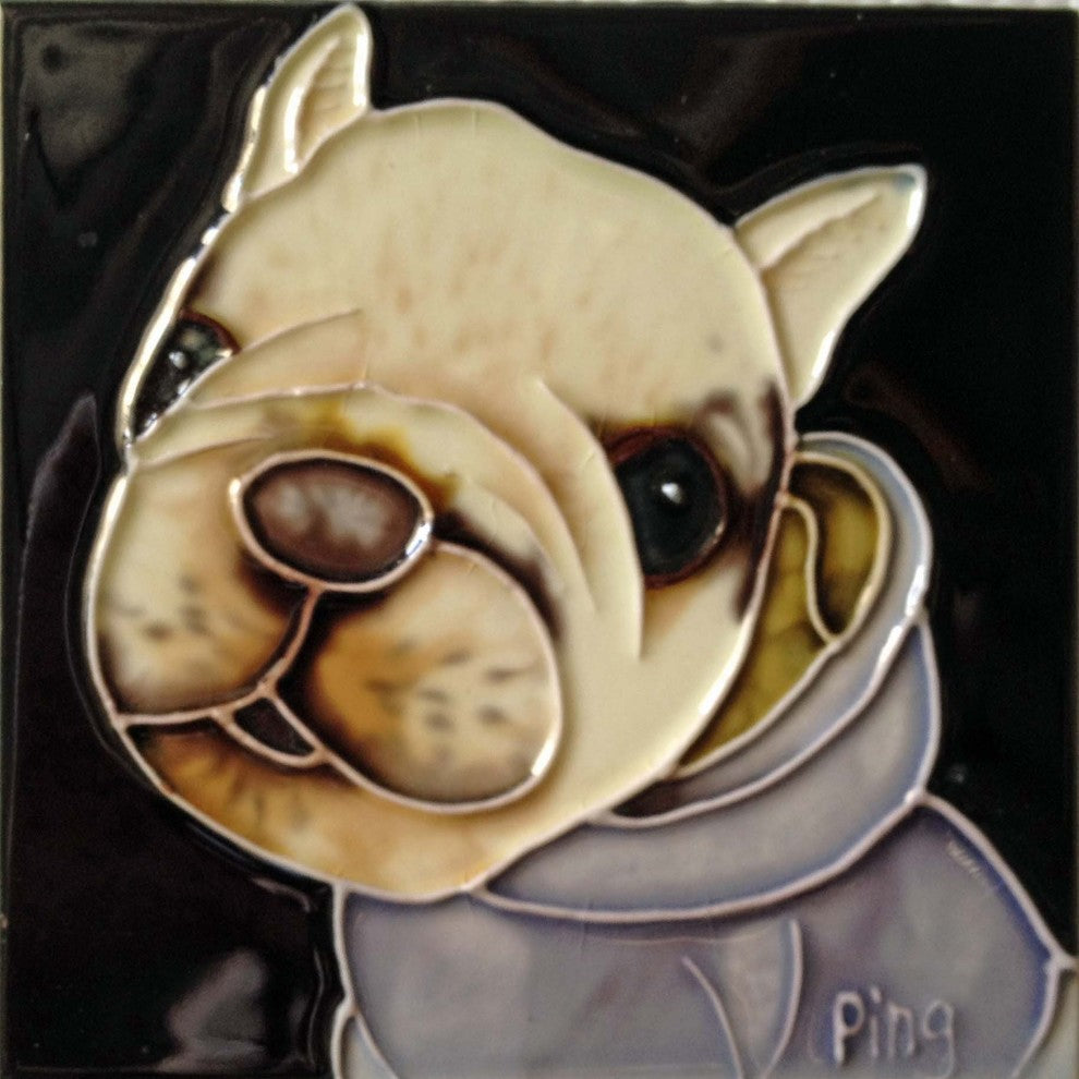 4x4" French Bulldog Dog Art Tile Ceramic Drink Holder Coaster