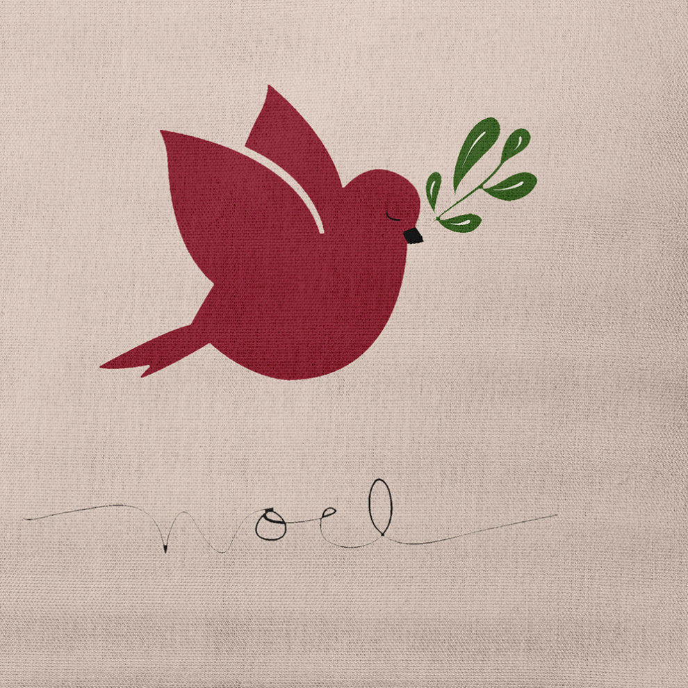 Noel Bird Decorative Throw Pillow, Taupe, 16"x16"