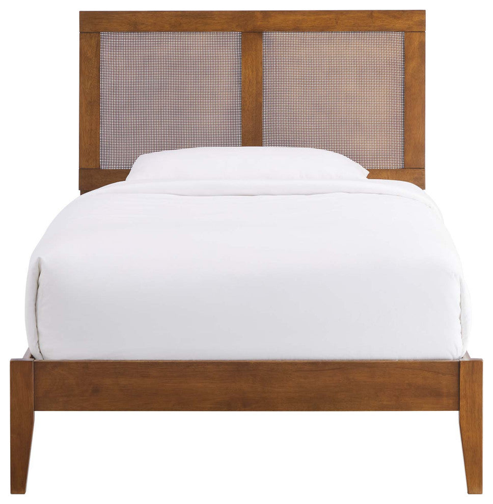 Sirocco Rattan and Wood Twin Platform Bed, Walnut
