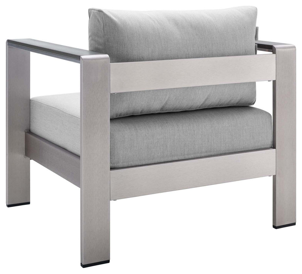 Lounge Chair Armchair, Sunbrella, Fabric, Aluminum, Silver Gray, Outdoor