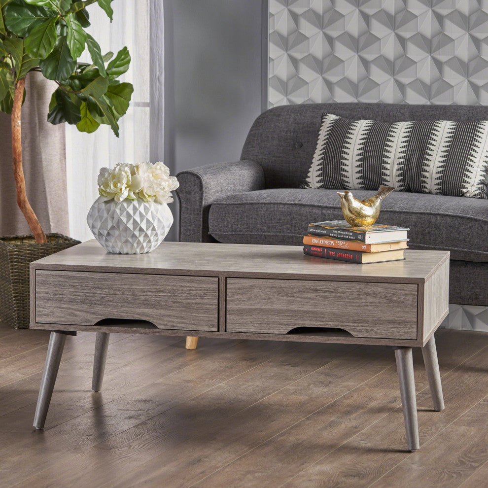 GDF Studio Naomi Mid Century Modern Finished Fiberboard Coffee Table, Gray Oak