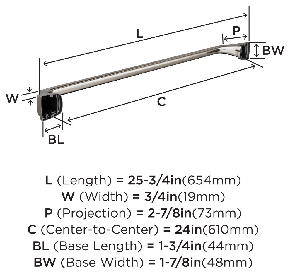Amerock Revitalize Traditional Towel Bar, Brushed Nickel, 24" Center-to-Center