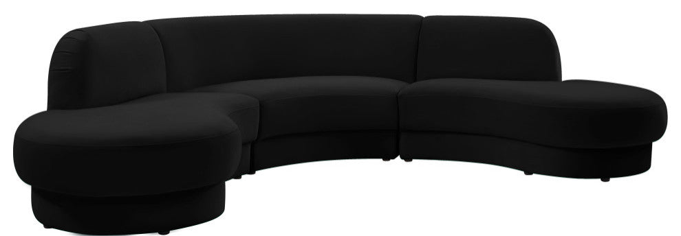 Rosa Velvet Upholstered 3-Piece Sectional, Black