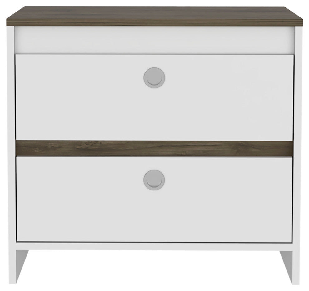 Lily Nightstand with 2 Drawers, White/Dark Brown