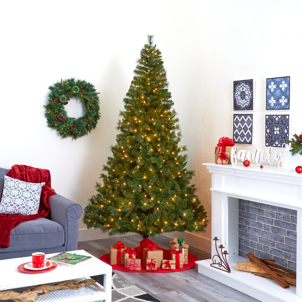 7.5' Mount Hood Spruce Faux Xmas Tree W/450 White Lights & Bendable Branches