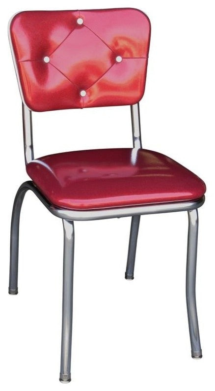 Retro Home Upholstered Tufted Back Dining Chair, Glitter Sparkle Red