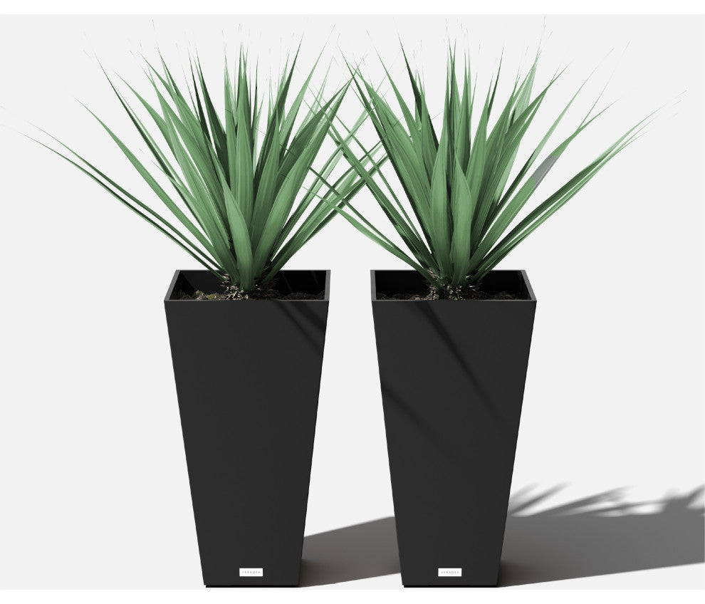 Midland Tall Square Planter, Black, 26'', 2 Pack