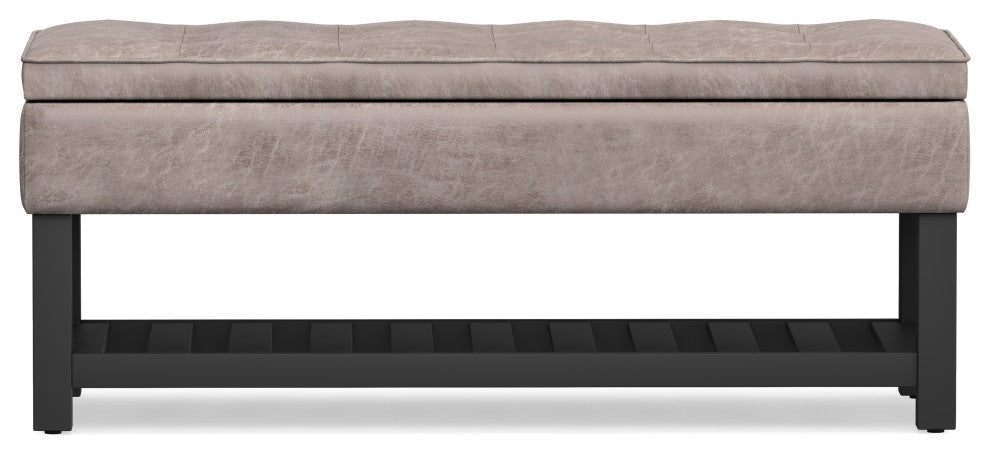 Cosmopolitan Storage Ottoman Bench With Open Bottom, Distressed Gray Taupe Faux Leather