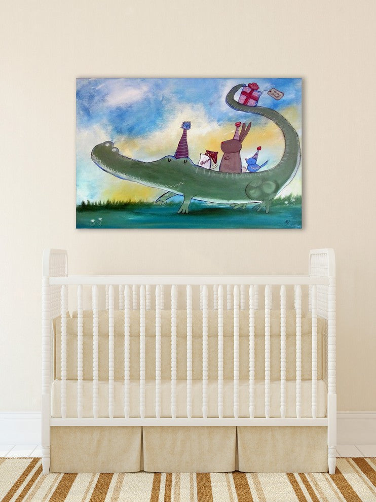 "Alligator Birthday" Painting Print on Wrapped Canvas