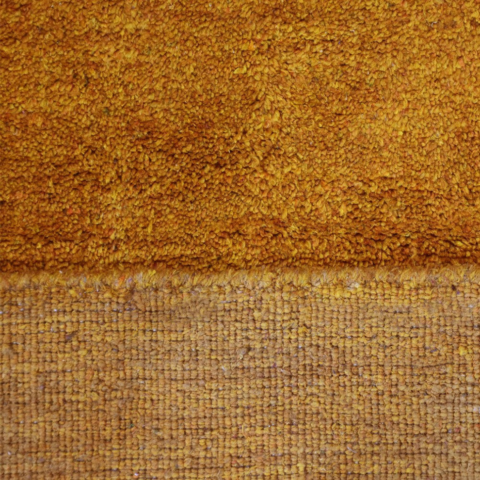 Hand Knotted Loom Silk Mix Area Rug Solid Gold