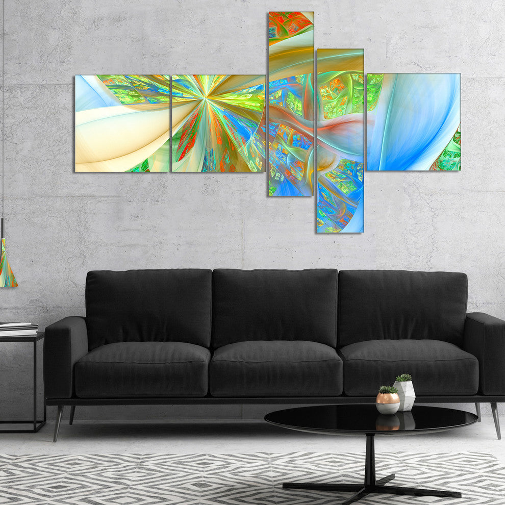 Yellow Fractal Exotic Plant Stems, Abstract Canvas Art Print, 60"x32", 5 panels