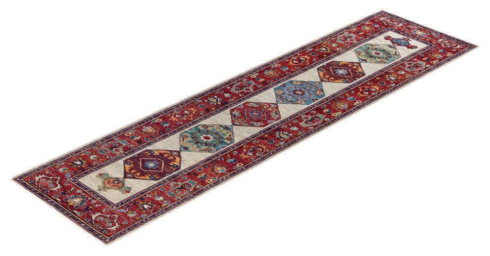 Tribal One-of-a-Kind Hand-Knotted Area Rug Beige, 2' 8" x 9' 9"