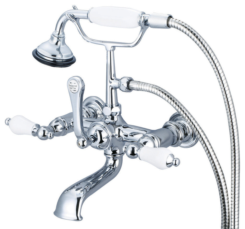 Vintage 7" Spread Wall Mount Tub Faucet & Handheld Shower, Lever handles