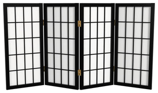 2' Tall Desktop Window Pane Shoji Screen, Black, 4 Panels