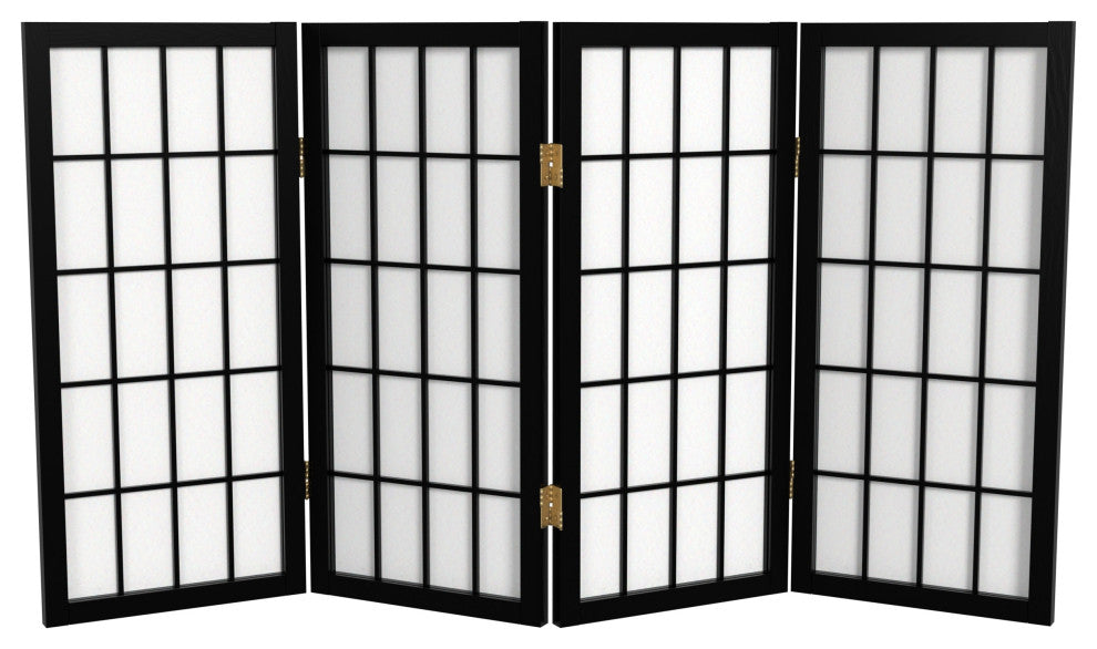 2' Tall Desktop Window Pane Shoji Screen, Black, 4 Panels
