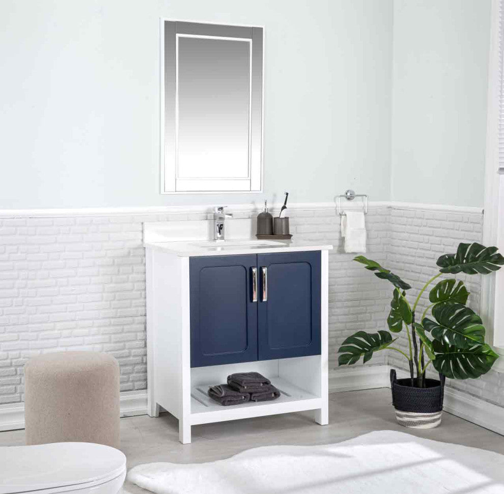 Florin Collection 30" Bathroom Vanity With Sink, Mirror, Countertop, Dark Blue