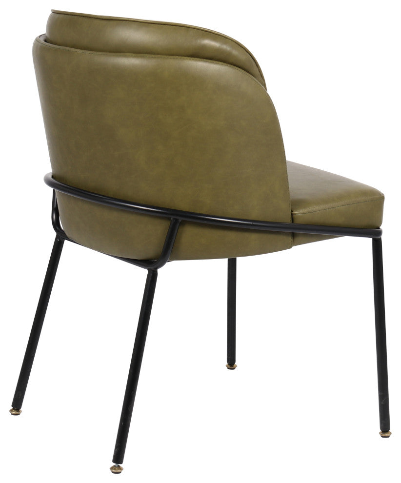 Jagger Vegan Leather Upholstered Dining Chair, Set of 2, Olive, Matte Black Finish