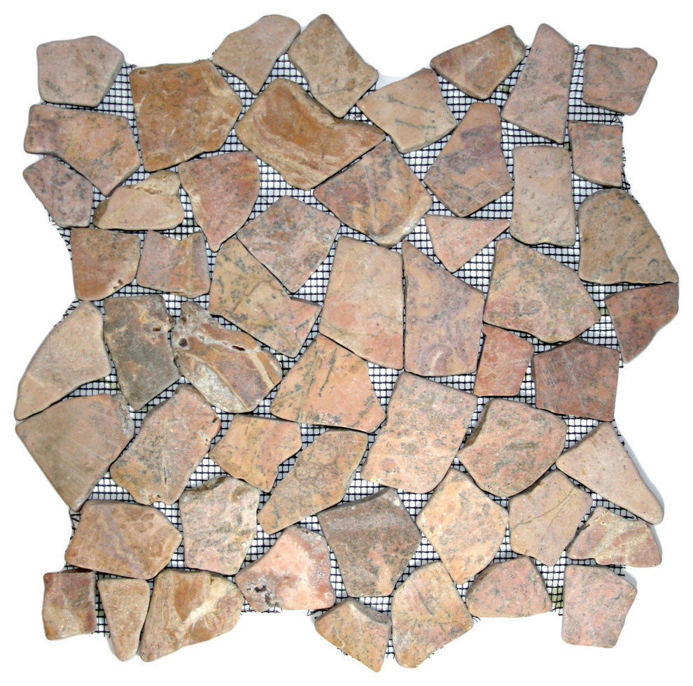 Natural river stone pebble tile, red mosaic, 12x12 sheet, eco-friendly
