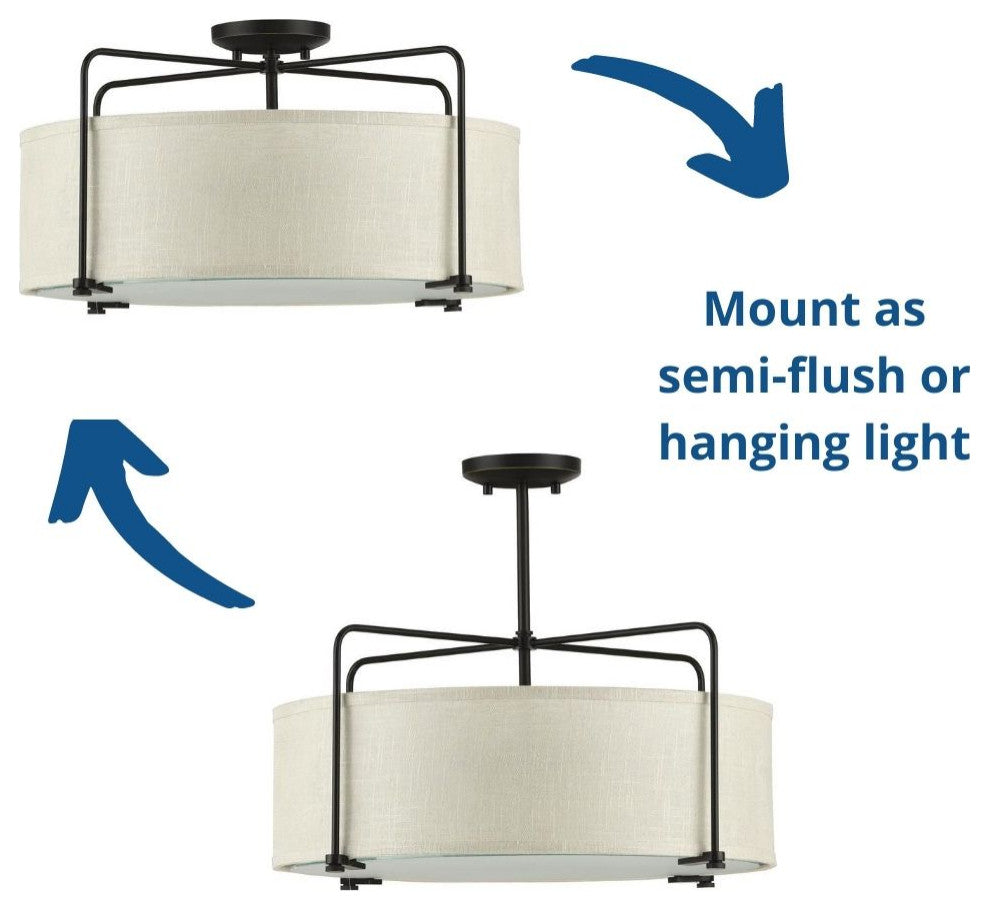 Kempsey Collection 3-Light Semi-Flush Convertible, Antique Bronze