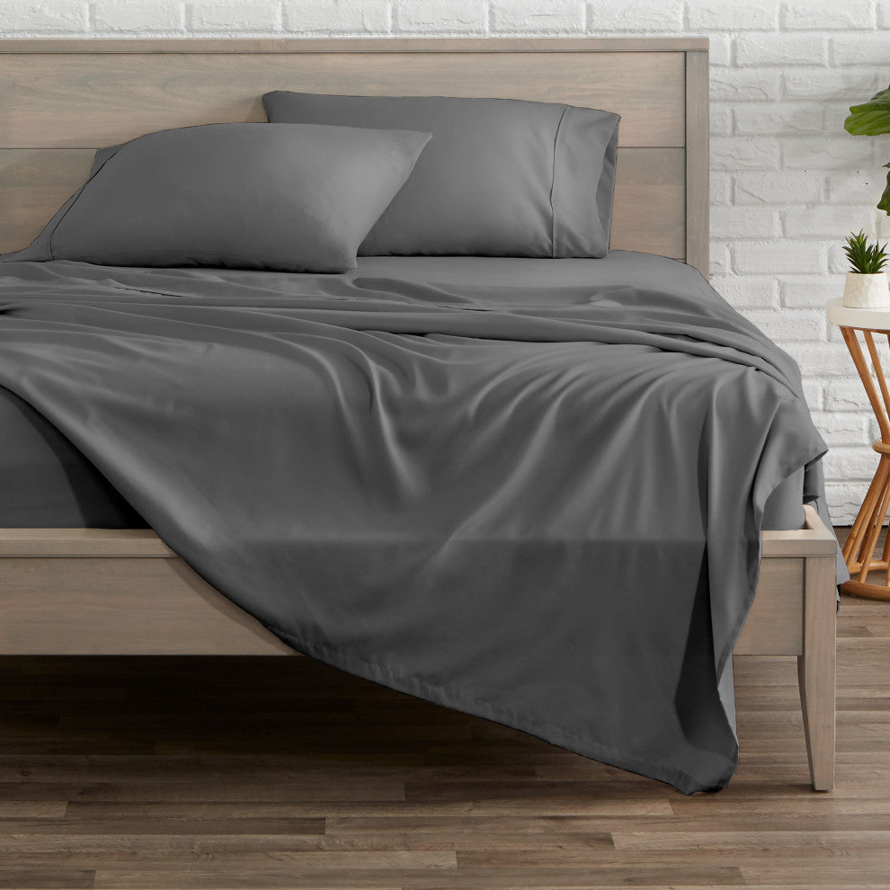 Bare Home Flat Top Sheets - Multi-Pack, Gray, King, Set of 5