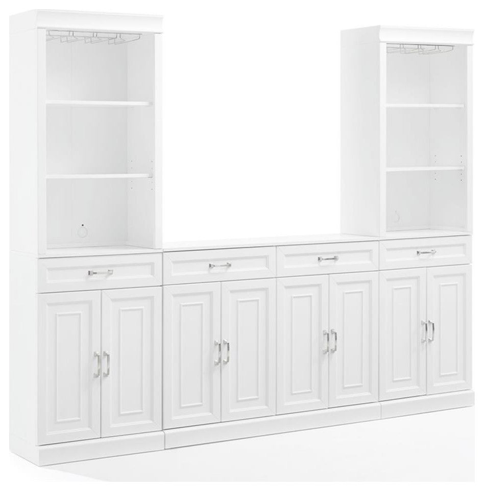 Crosley Furniture Stanton 3-PC Wood/Metal Sideboard And Bar Cabinet Set in White