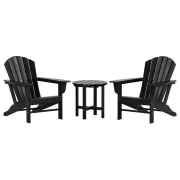 WestinTrends 3PC Outdoor Patio Poly Lumber Adirondack Chairs w/ Side Table Set, Black