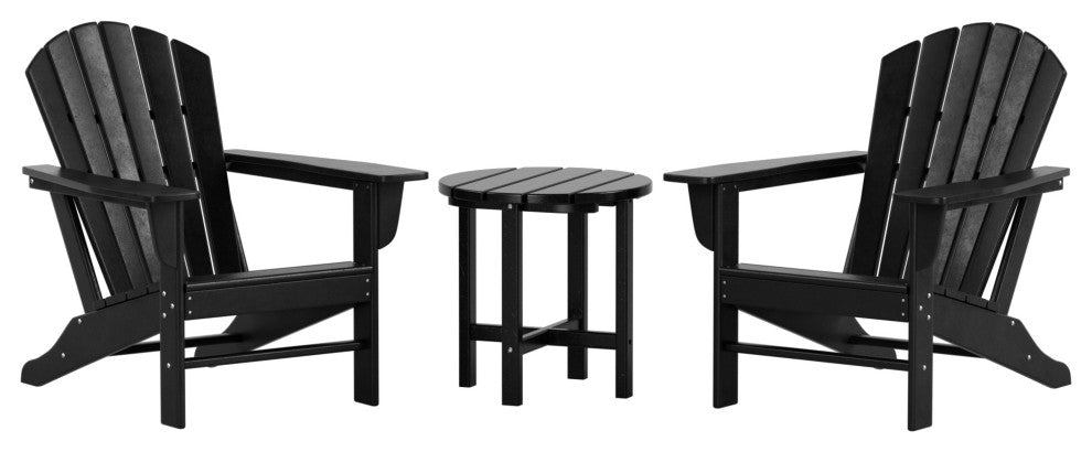 WestinTrends 3PC Outdoor Patio Poly Lumber Adirondack Chairs w/ Side Table Set, Black