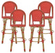 Cotterell Outdoor French Wicker and Aluminum 29.5" Barstools, Set of 4, Red/Bamboo Finish