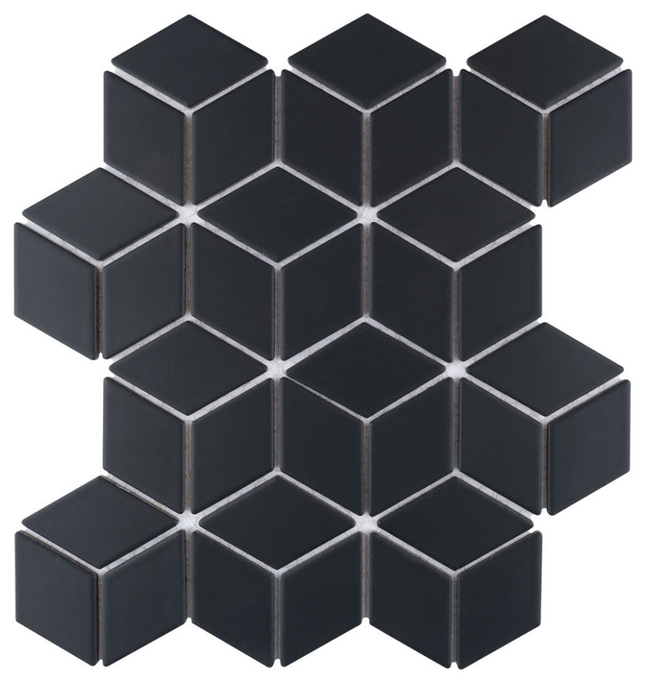 Hudson Rhombus Matte Black Porcelain Floor and Wall Tile
