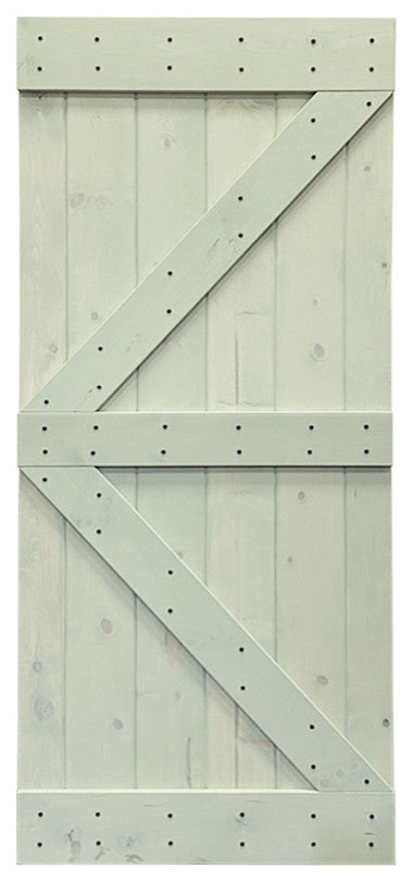Stained Solid Pine Wood Sliding Barn Door, Sage Green, 42"x84", K Series