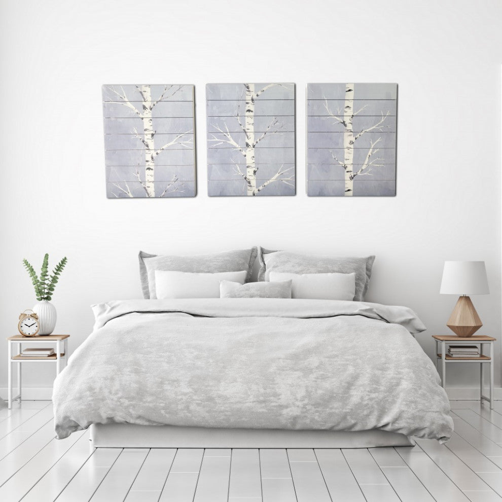 Three Piece Birch Tree Wood Plank Wall Art Set