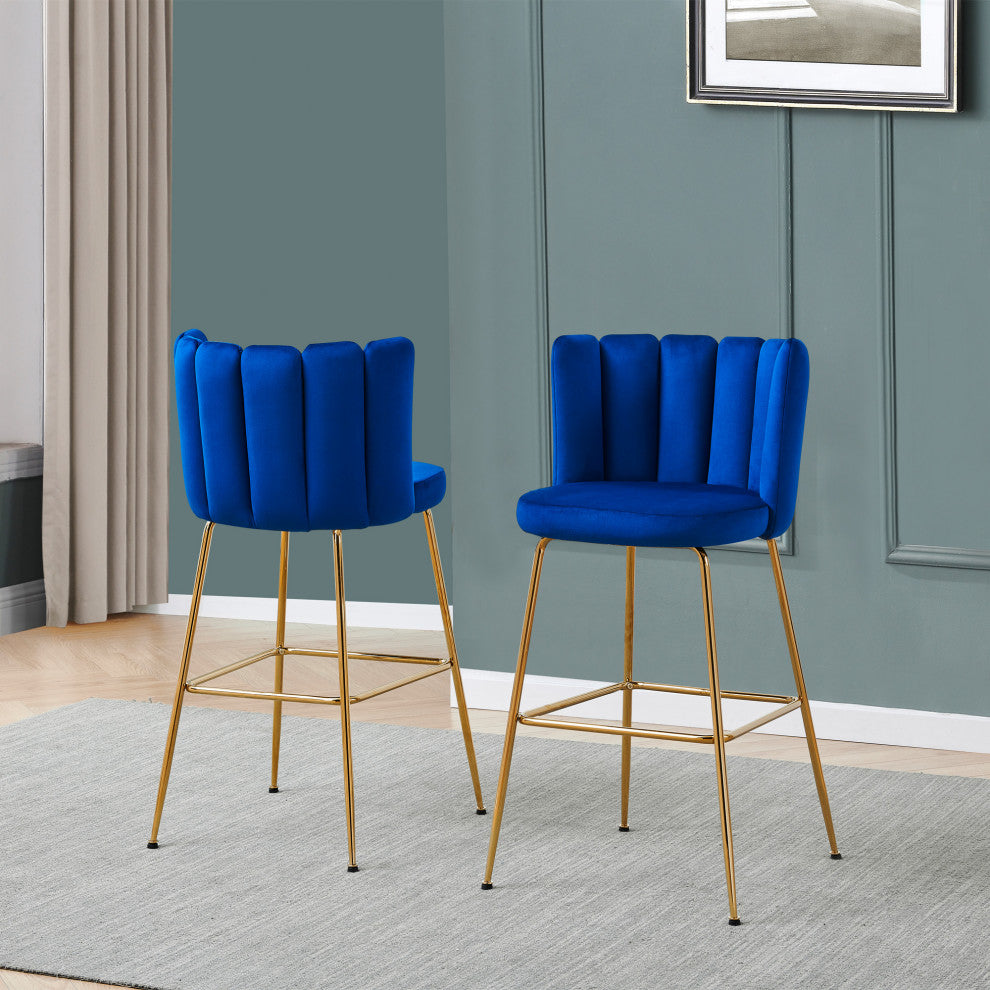 Nolan Contemporary 30" Bar Stool, Set of 2, Navy Blue Velvet