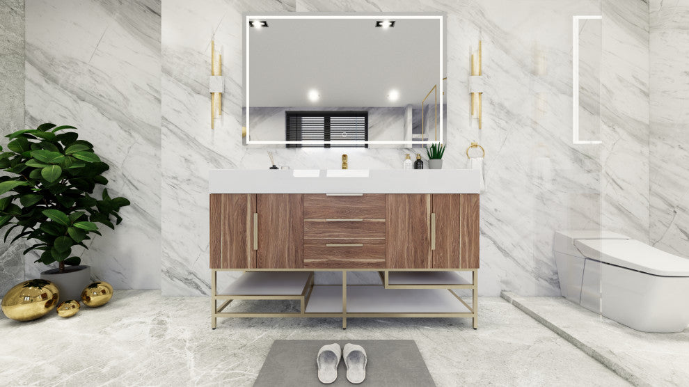 Madison 60" Free Standing Single Sink Vanity with Reinforced Acrylic Sink, White Oak