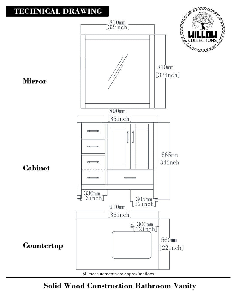 Malibu 36 Right Offset Bath Vanity in Lafayette Green 2" Calacatta Nuvo