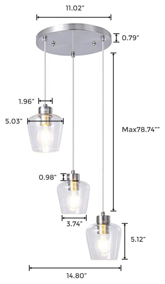 Brushed Nickel pendant light fixtures Art Deco 3 light  kitchen led lights
