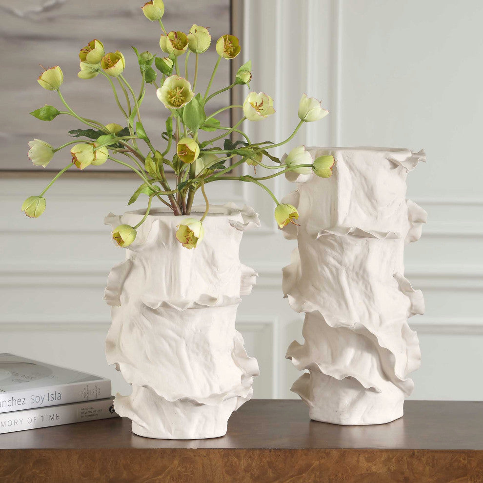 Uttermost Ripple Crest White Vases Set of 2