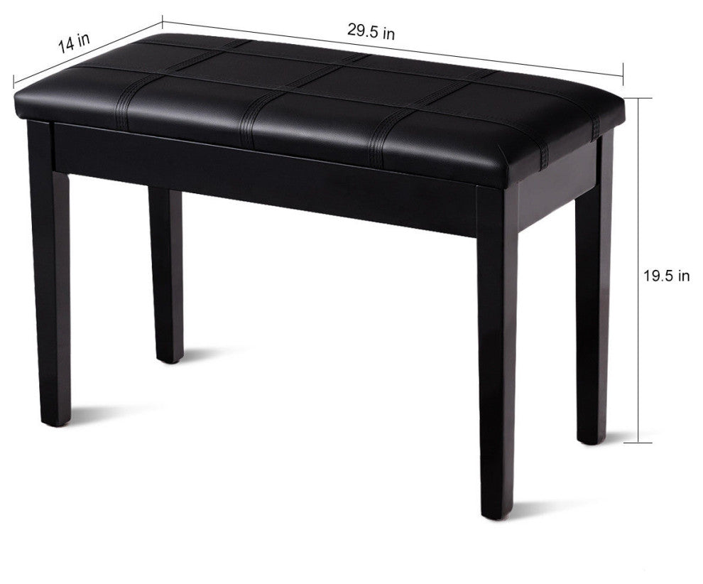Costway Solid Wood PU Leather Piano Bench Padded Double Duet Seat Storage Black