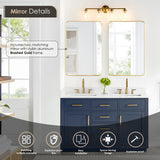 Gavino Vanity with Grain White Composite Stone Top, Royal Blue/Brushed Gold, 54", with Mirror