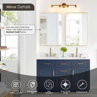Gavino Vanity with Grain White Composite Stone Top, Royal Blue/Brushed Gold, 54", with Mirror